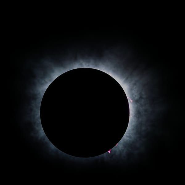 The great 2024 North American Total Solar Eclipse At Totality .  Corona and Bailey's Beads are seen in with art like beauty